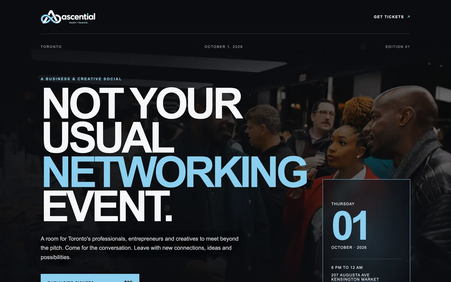 The Ascential homepage on a laptop, headed: Not your usual networking event.
